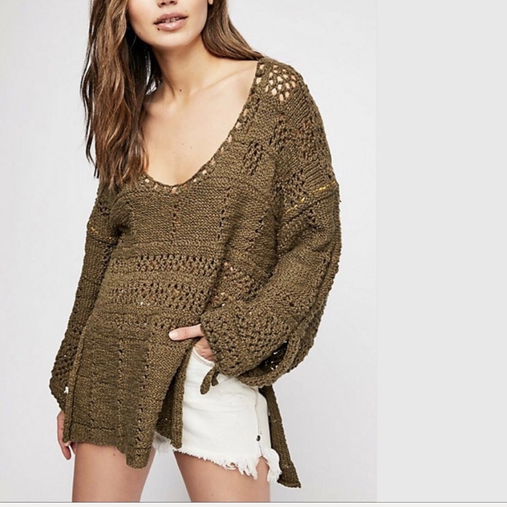 Free People Flower Child Cotton Mixed-Knit Tunic Sweater Oversized Women's XS FP